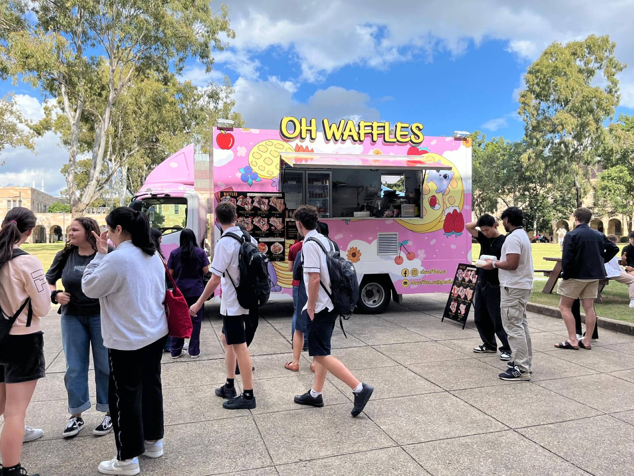 Oh Waffles truck with crowd